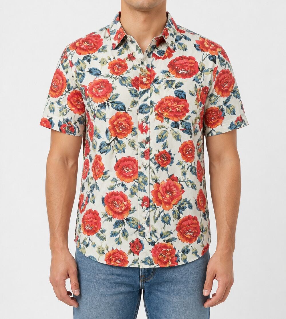 Urban Outfitters Shirt Men Medium Red White Floral Long Sleeve Classic Button-Up
